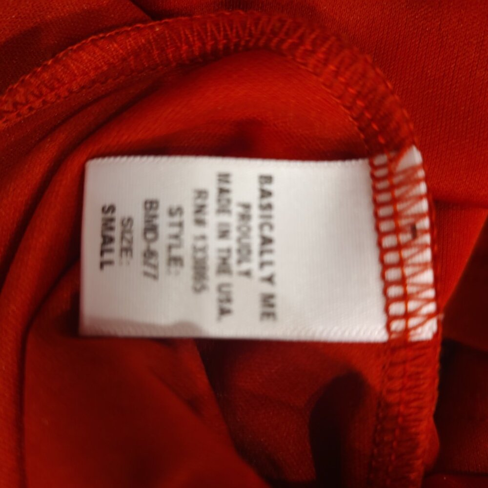 Red Dress, flared sleeves, black gingham, party dress by Basically, made in USA - Picture 7 of 8